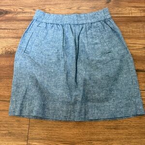 LOFT Chambray Elastic-Waist A-Line Linen Skirt in Light Blue XS Petite